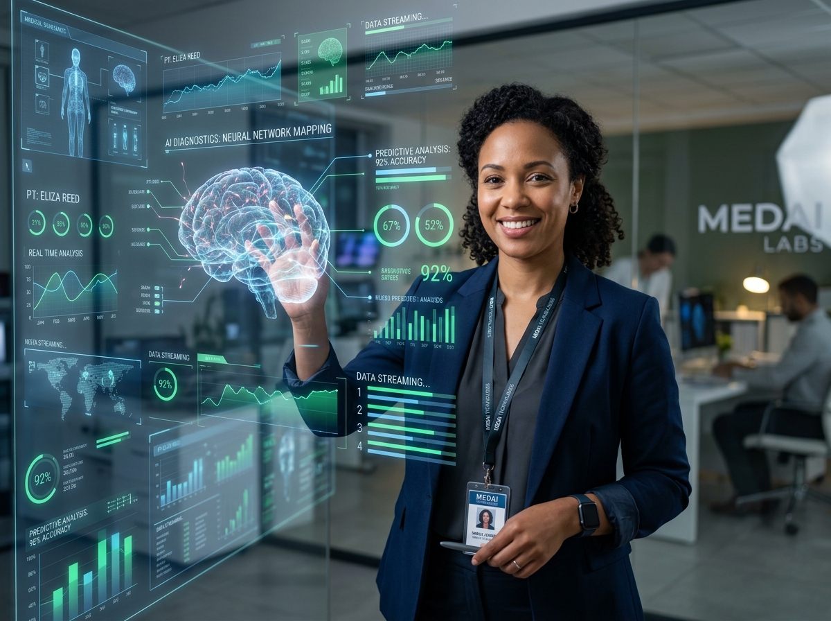 Human interacting with AI health tech